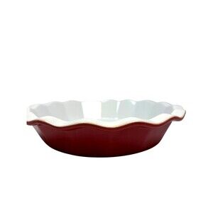 Emile Henry France Ceramic Ruffled Pie Dish 10” Burgundy Red Deep Baking Plate 3